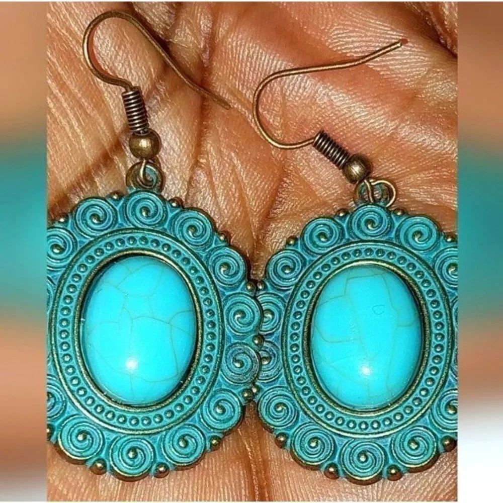 Gorgeous turquoise gypsy dangle boho Earrings